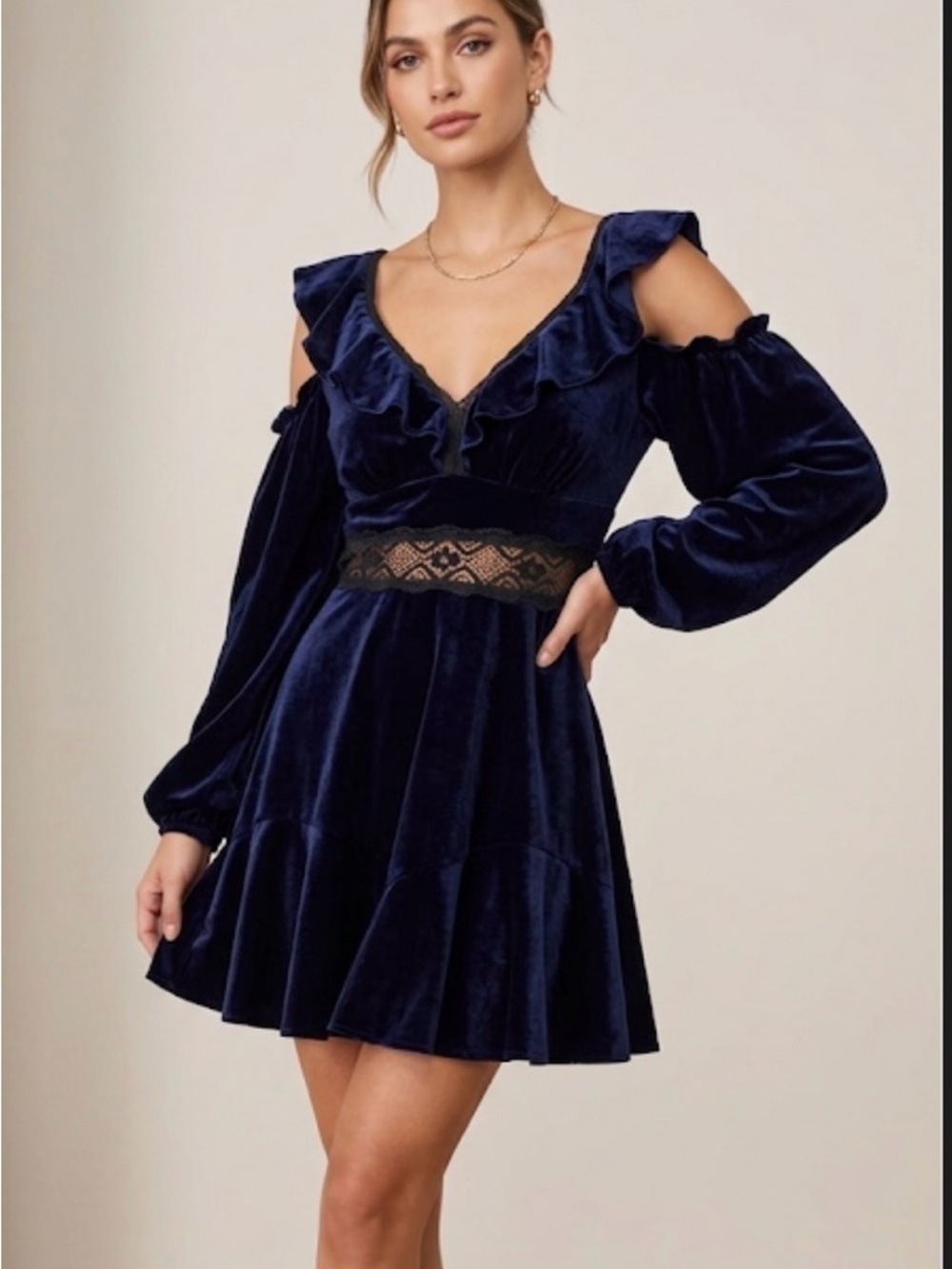 Ramy Brook Blue Bishop Sleeve Cocktail Dress